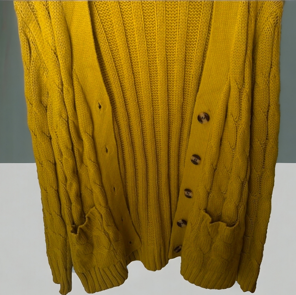 Women's Mustard Cable Knit Cardigan - Picture 5 of 6